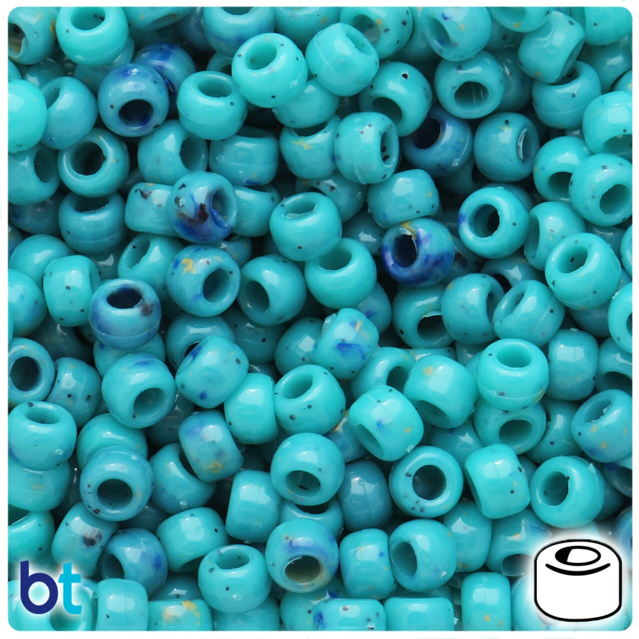 BeadTin Green Turquoise Marbled 9mm Barrel Plastic Pony Beads (500pcs)